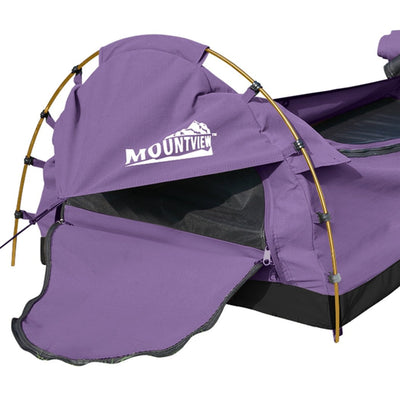 Mountview Double Swag Camping Swags Canvas Dome Tent Hiking Mattress Purple Payday Deals