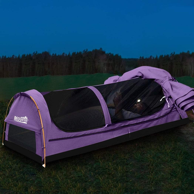 Mountview Double Swag Camping Swags Canvas Dome Tent Hiking Mattress Purple Payday Deals