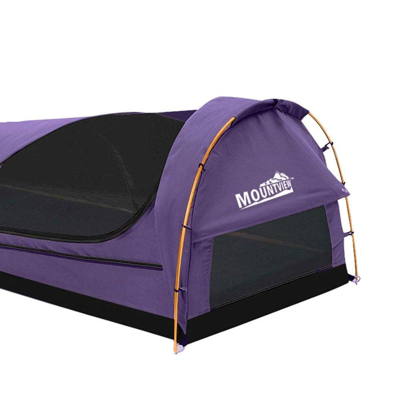 Mountview Double Swag Camping Swags Canvas Dome Tent Hiking Mattress Purple Payday Deals