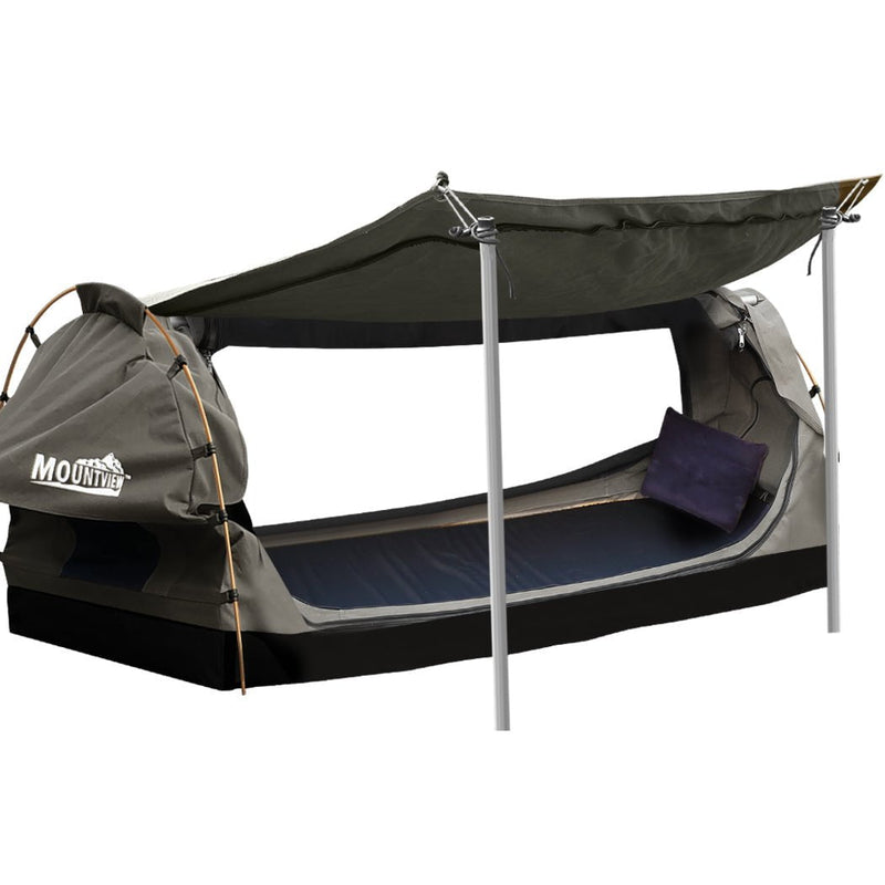 Mountview King Single Swag Camping Swags Canvas Dome Tent Free Standing Grey Payday Deals