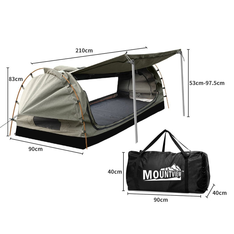 Mountview King Single Swag Camping Swags Canvas Dome Tent Free Standing Grey Payday Deals