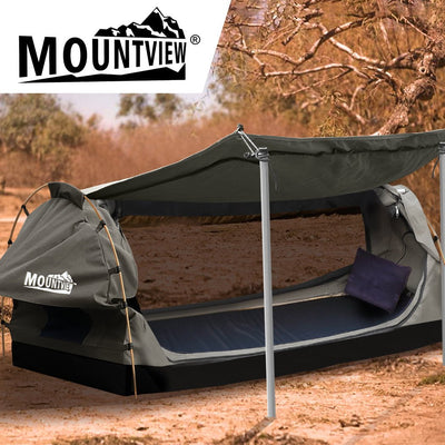 Mountview King Single Swag Camping Swags Canvas Dome Tent Free Standing Grey Payday Deals