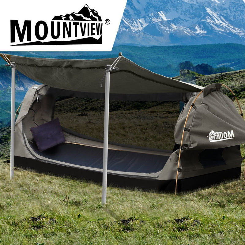 Mountview King Single Swag Camping Swags Canvas Dome Tent Free Standing Grey Payday Deals