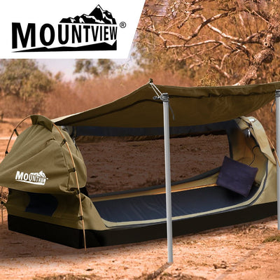 Mountview King Single Swag Camping Swags Canvas Dome Tent Free Standing Khaki Payday Deals