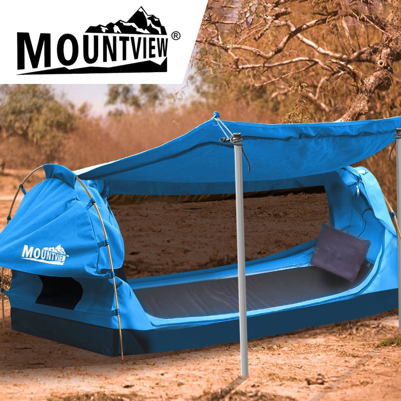 Mountview King Single Swag Camping Swags Canvas Dome Tent Free Standing Navy Payday Deals