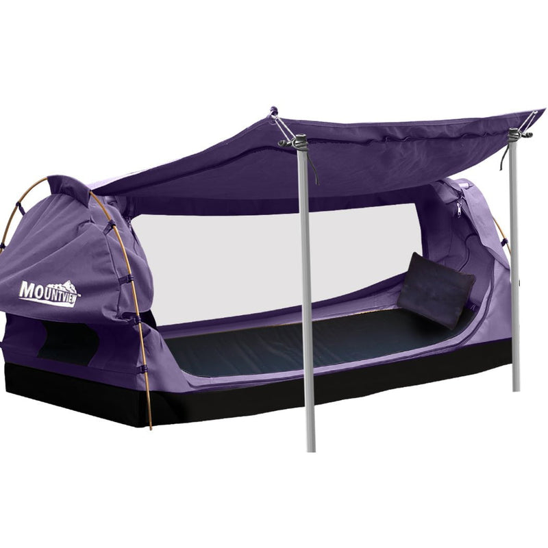 Mountview King Single Swag Camping Swags Canvas Dome Tent Free Standing Purple Payday Deals