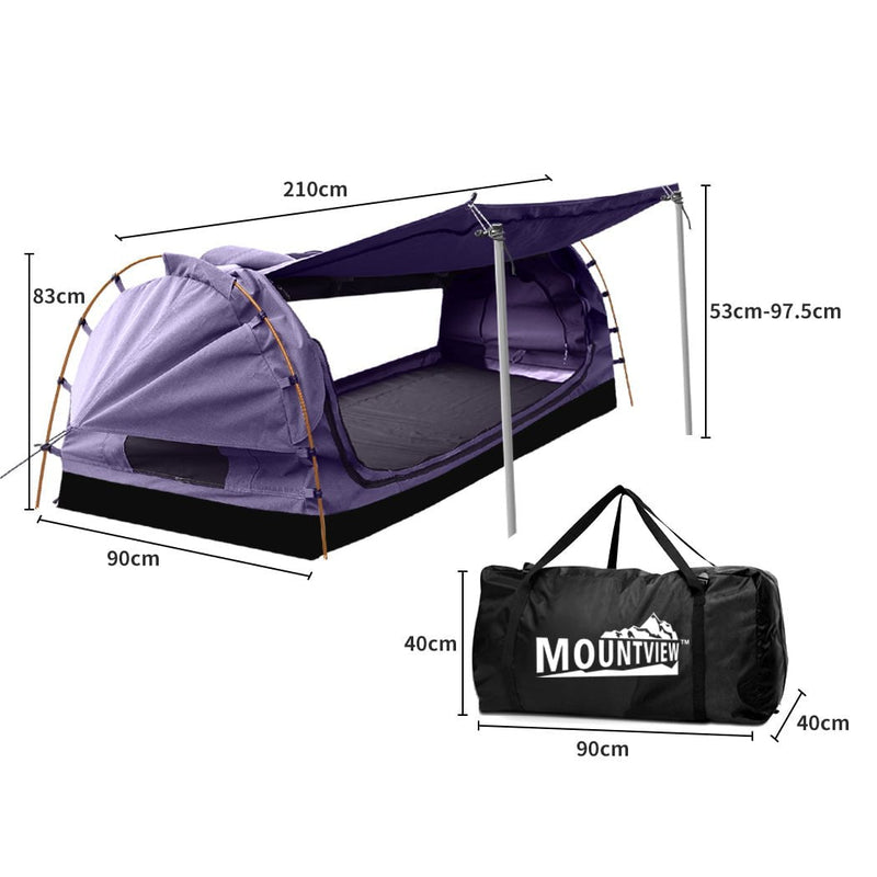 Mountview King Single Swag Camping Swags Canvas Dome Tent Free Standing Purple Payday Deals