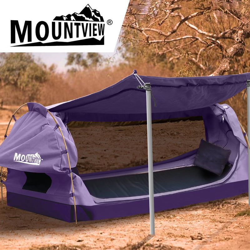 Mountview King Single Swag Camping Swags Canvas Dome Tent Free Standing Purple Payday Deals