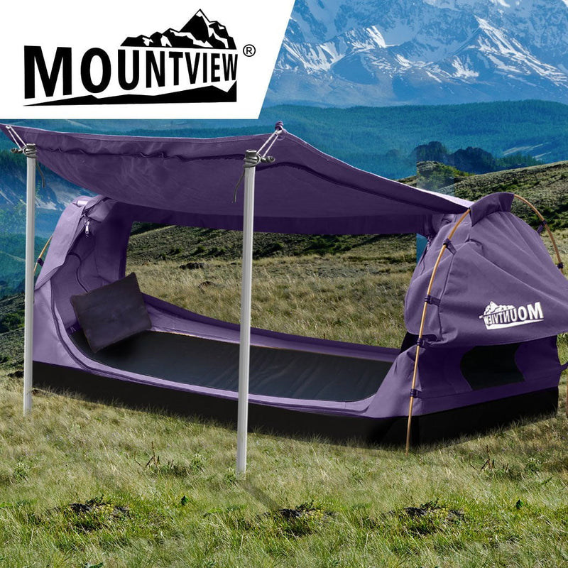 Mountview King Single Swag Camping Swags Canvas Dome Tent Free Standing Purple Payday Deals