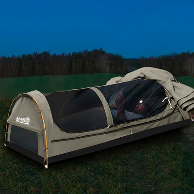 Mountview King Single Swag Camping Swags Canvas Dome Tent Hiking Mattress Grey Payday Deals