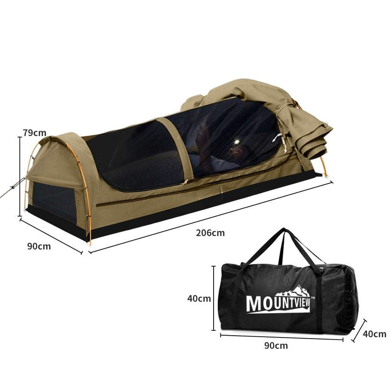 Mountview King Single Swag Camping Swags Canvas Dome Tent Hiking Mattress Khaki Payday Deals