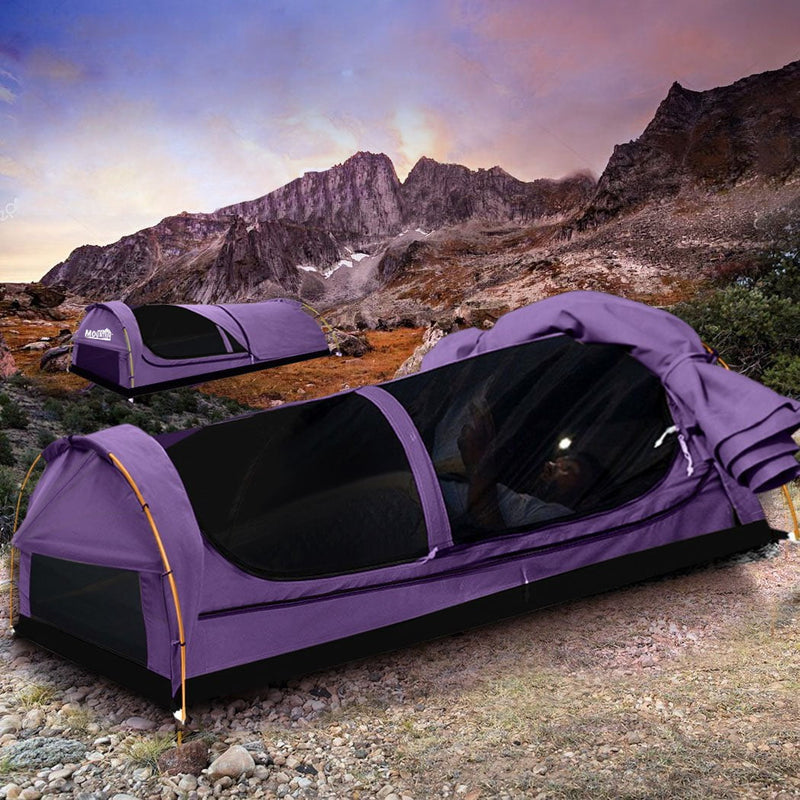 Mountview King Single Swag Camping Swags Canvas Dome Tent Hiking Mattress Purple Payday Deals