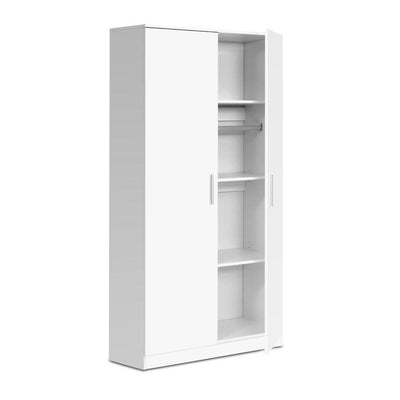 Multi-purpose Cupboard 2 Door 180cm Wardrobe Closet Storage Cabinet Kitchen Organiser White