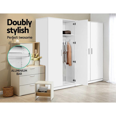 Multi-purpose Cupboard 2 Door 180cm Wardrobe Closet Storage Cabinet Kitchen Organiser White