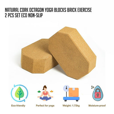 Natural Cork Octagon Yoga Blocks Brick Exercise 2 pcs Set Eco Non-Slip Payday Deals