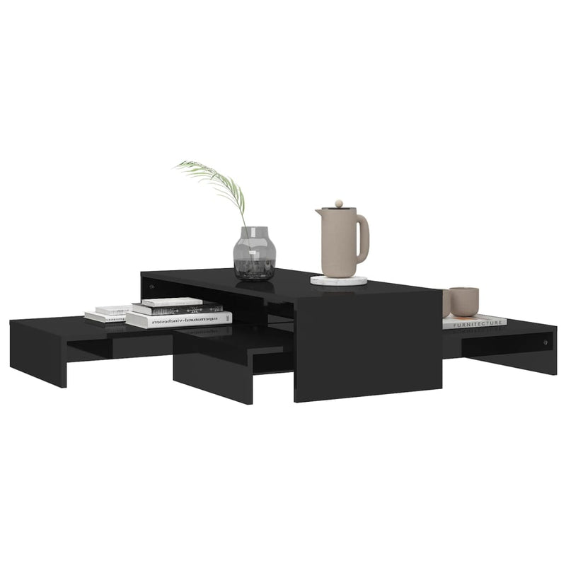Nesting Coffee Table Set High Gloss Black 100x100x26.5 cm Payday Deals