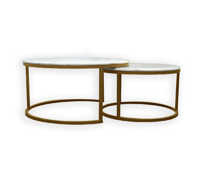 Nesting style Coffee Table - White on Champagne Gold - 60cm/40cm Payday Deals