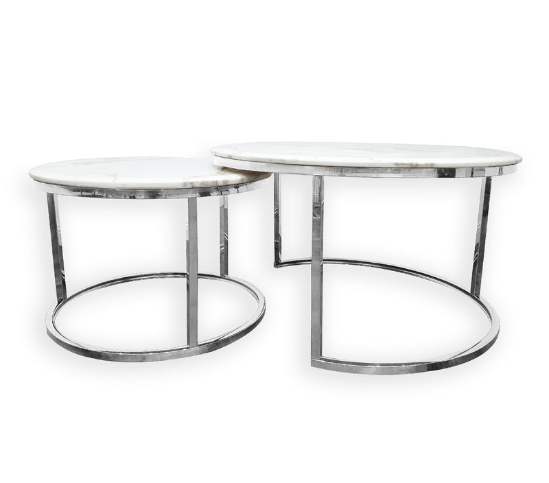 Nesting style Coffee Table - White on Silver - 60cm/40cm Payday Deals