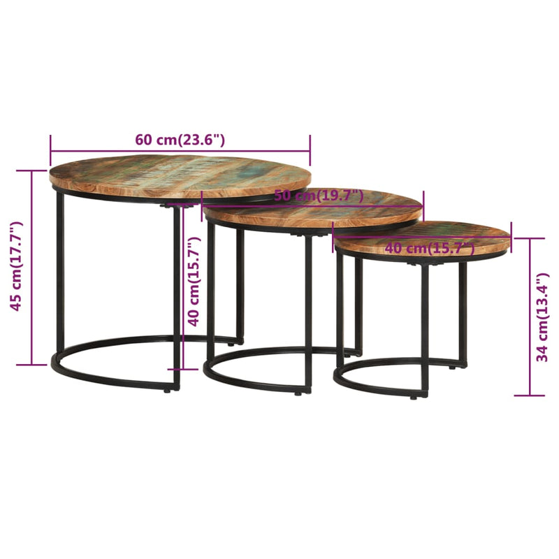 Nesting Tables 3 pcs Solid Wood Reclaimed Payday Deals