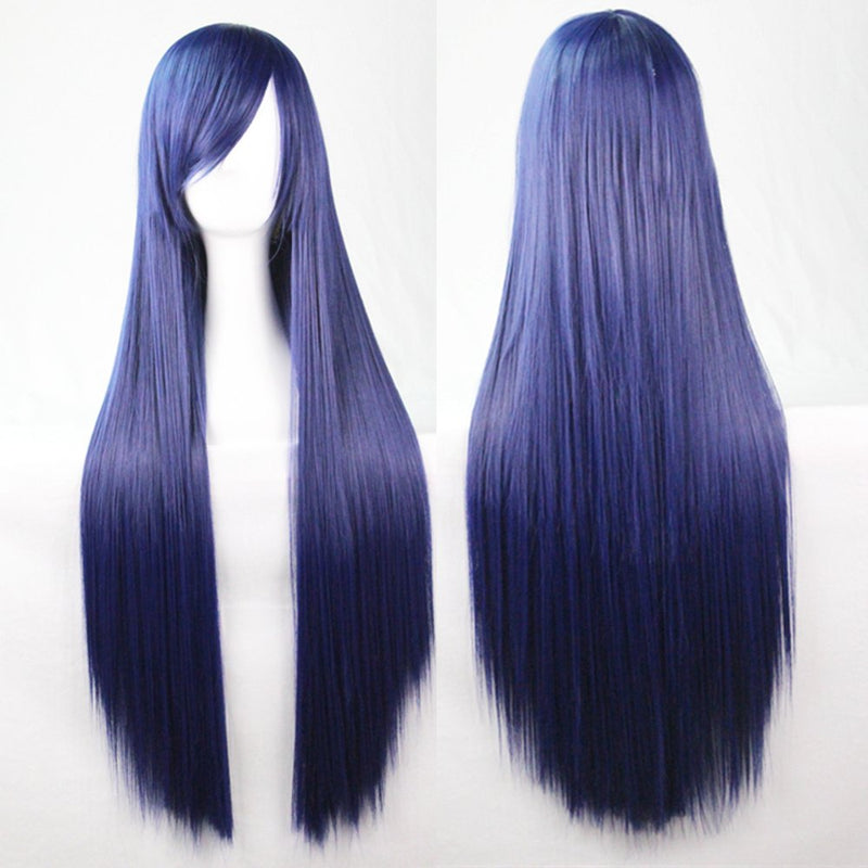 New 80cm Straight Sleek Long Full Hair Wigs w Side Bangs Cosplay Costume Womens, Dark Blue Payday Deals