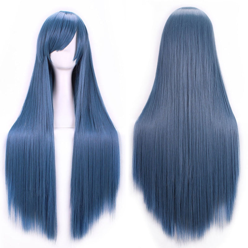 New 80cm Straight Sleek Long Full Hair Wigs w Side Bangs Cosplay Costume Womens, Dusty Blue Payday Deals