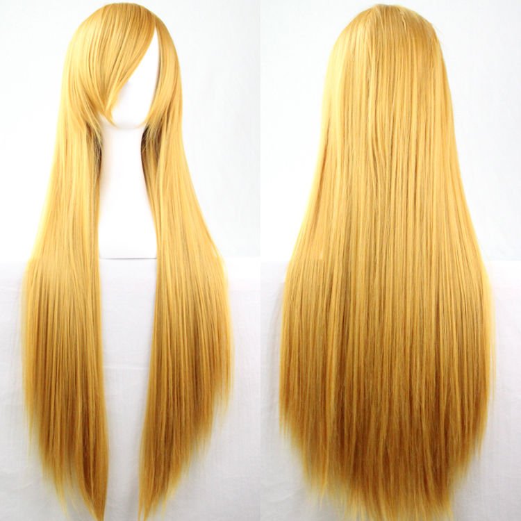 New 80cm Straight Sleek Long Full Hair Wigs w Side Bangs Cosplay Costume Womens, Golden Blonde Payday Deals