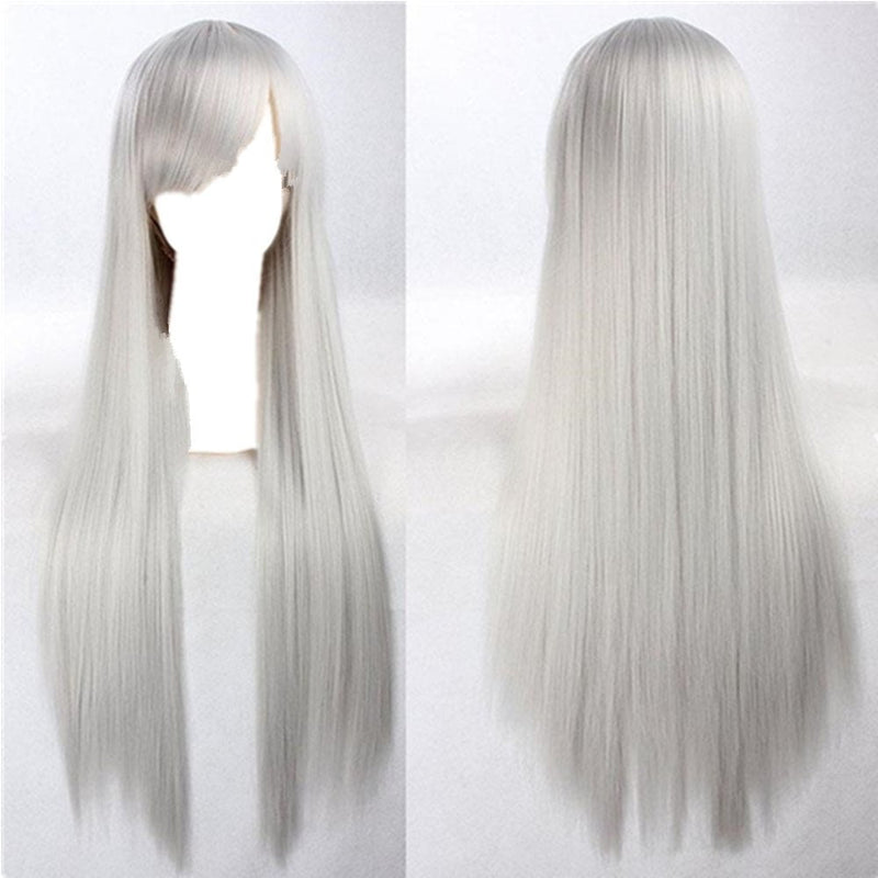 New 80cm Straight Sleek Long Full Hair Wigs w Side Bangs Cosplay Costume Womens, Grey Payday Deals