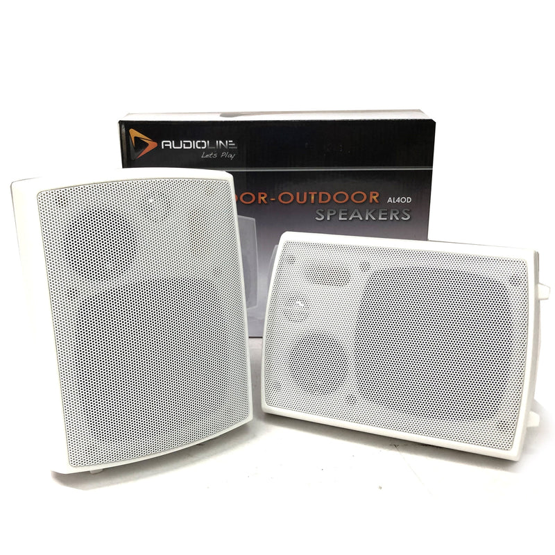 New Audioline Indoor Outdoor Speaker Pair 3-Way 4\" Bookshelf Wall / Ceiling Mount Payday Deals