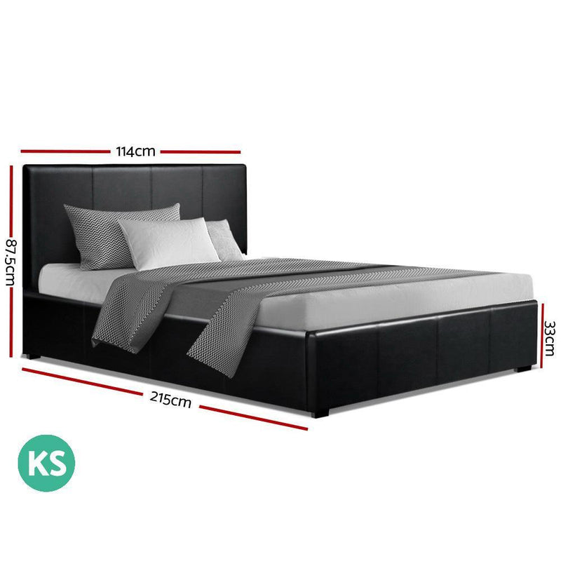 Artiss NINO King Single Size Gas Lift Bed Frame Base With Storage Mattress Black Leather Payday Deals
