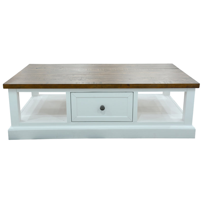 Norah Coffee Table 130cm 2 Drawer Solid Acacia Timber Wood Payday Deals