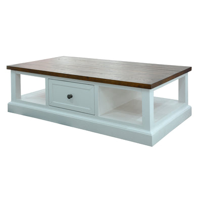 Norah Coffee Table 130cm 2 Drawer Solid Acacia Timber Wood Payday Deals