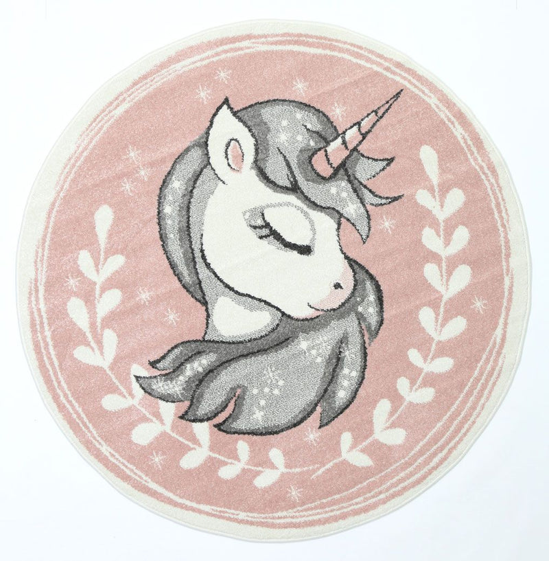 Nova Kids Pink Unicorn Round Rug 133x133 cm Round Payday Deals