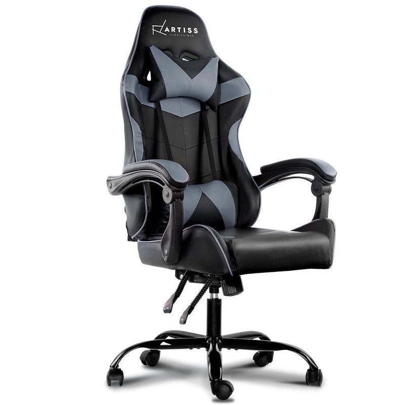 Office Chair Gaming Chair Computer Chairs Recliner PU Leather Seat Armrest Black Grey