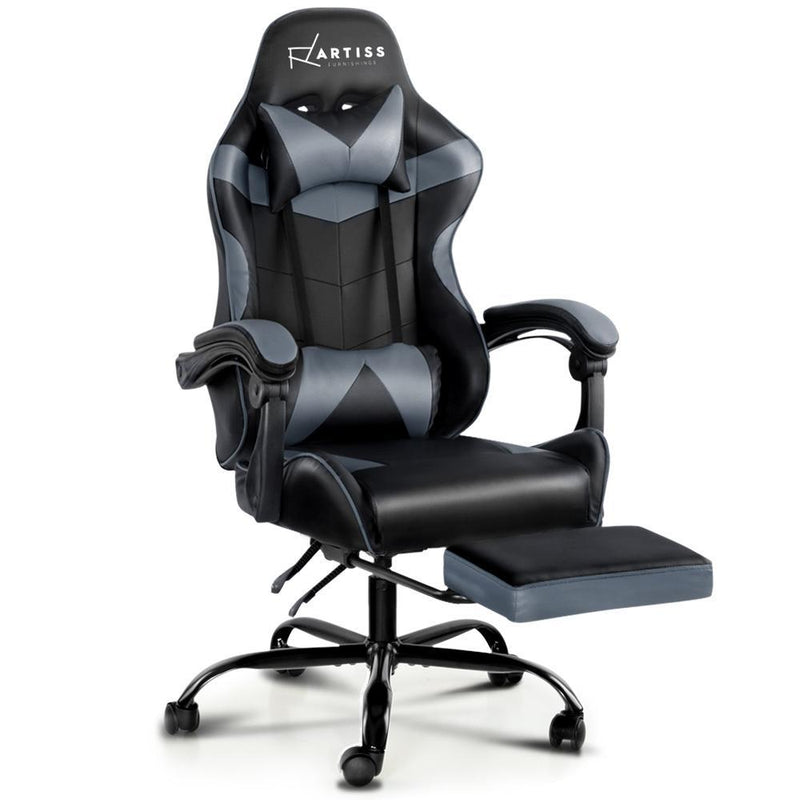 Office Chair Gaming Chair Computer Chairs Recliner PU Leather Seat Armrest Footrest Black Grey