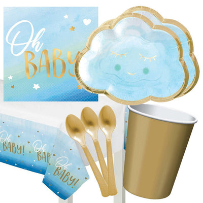 Oh Baby Blue Baby Shower 16 Guest Deluxe Tableware Party Pack
