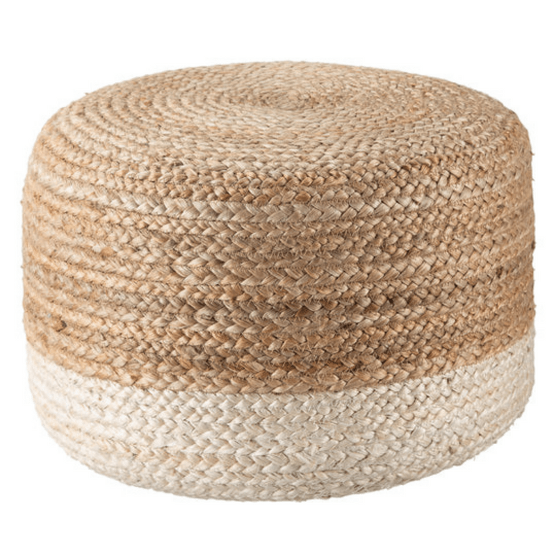 Ombre Hand Braided Jute Cotton Pouf Ottoman 50 x 35 cm (Beige) Payday Deals