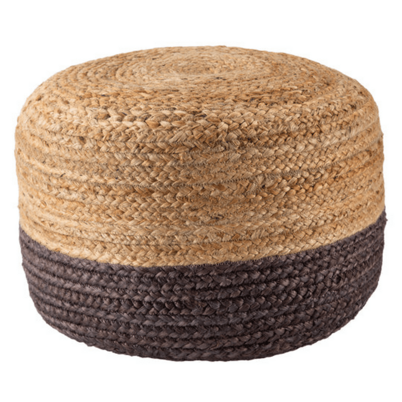 Ombre Hand Braided Jute Cotton Pouf Ottoman 50 x 35 cm (Charcoal) Payday Deals