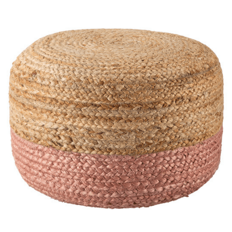 Ombre Hand Braided Jute Cotton Pouf Ottoman 50 x 35 cm (Pink) Payday Deals