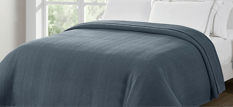 Organic Woven Herringbone Blue Blanket 228 x 228 cm Payday Deals