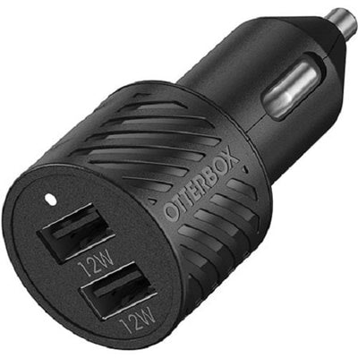 OTTERBOX USB-A Dual Port Car Charger - 24W - Black - Durably designed for the long haul, wherever the road leads, Charges multiple devices at once