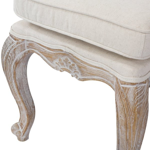 Ottoman Linen Fabric Beige Oak Wood White Washed Finish Payday Deals