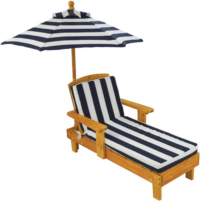 Outdoor Chaise with Umbrella and Navy Stripe Cushion for kids Payday Deals