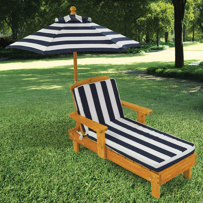 Outdoor Chaise with Umbrella and Navy Stripe Cushion for kids Payday Deals