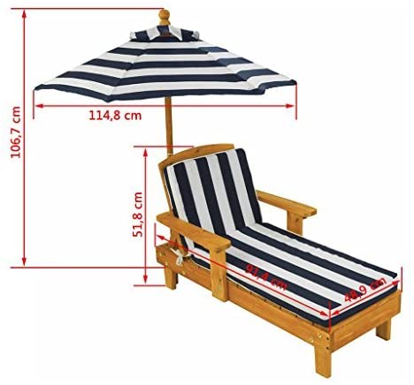 Outdoor Chaise with Umbrella and Navy Stripe Cushion for kids Payday Deals