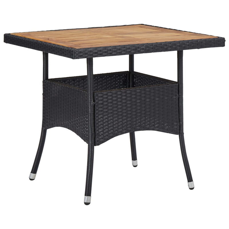 Outdoor Dining Table Black Poly Rattan and Solid Acacia Wood Payday Deals