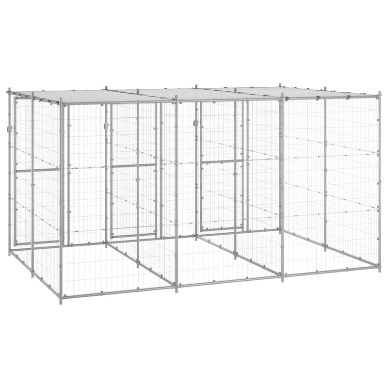 Outdoor Dog Kennel Galvanised Steel with Roof 7.26 m² Payday Deals