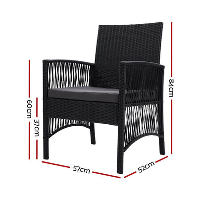 Outdoor Furniture Set of 2 Dining Chairs Wicker Garden Patio Cushion Black Gardeon Payday Deals