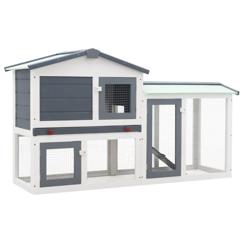 Outdoor Large Rabbit Hutch Grey and White 145x45x85 cm Wood Payday Deals