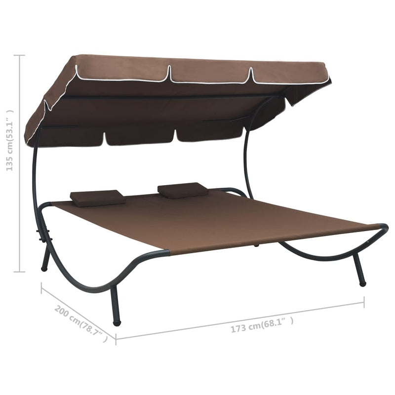 Outdoor Lounge Bed with Canopy and Pillows Brown Payday Deals