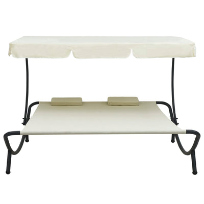 Outdoor Lounge Bed with Canopy and Pillows Cream White Payday Deals